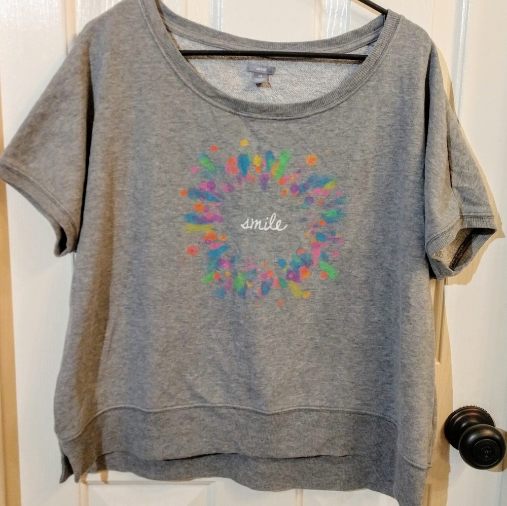 Aerie Oversized Gray Smile Sweatshirt Blouse Sz LG